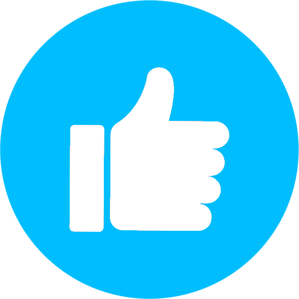 A white thumbs up icon in a blue circle