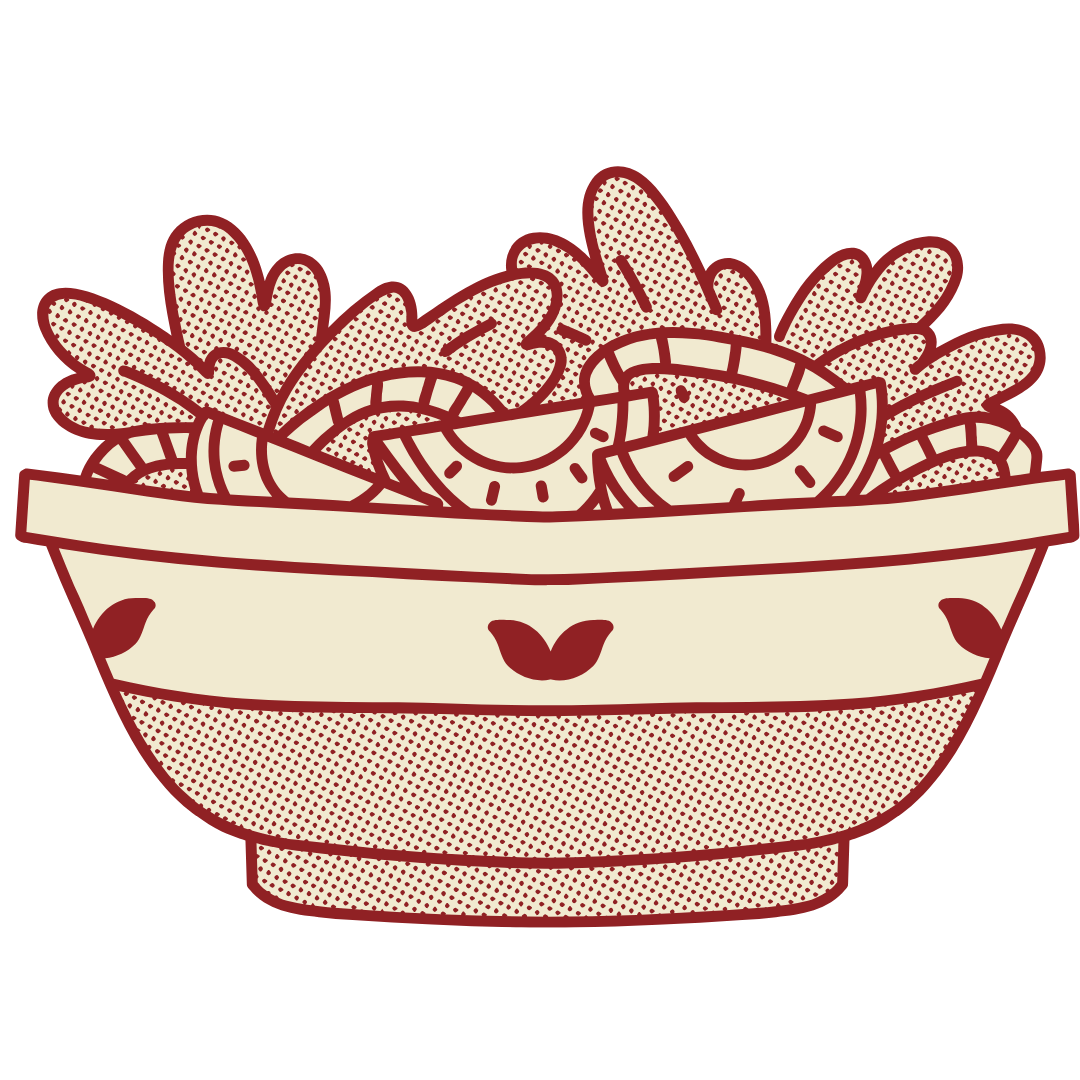 Bowl of salad, beige bowl with red trim, filled with lettuce and sliced tomatoes.