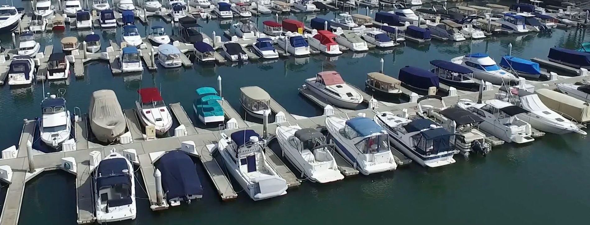 Aerial view of docks at Newport Dunes Marina 