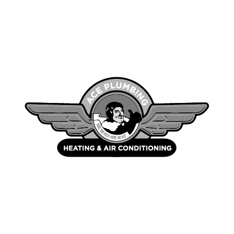 a black and white logo for ace plumbing heating and air conditioning .