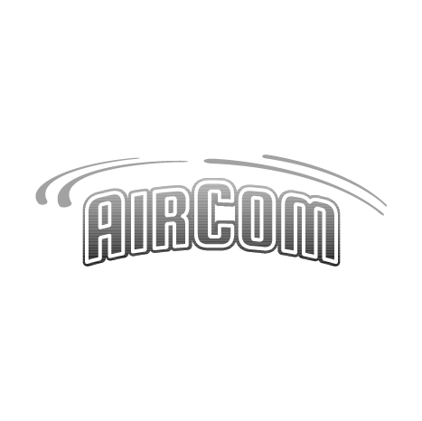 a black and white logo for aircom on a white background .