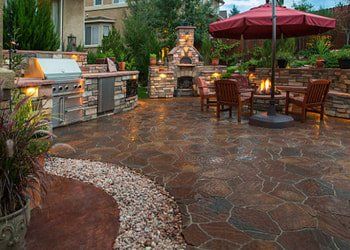 Paved patio with a rock path in Carson City Nevada
