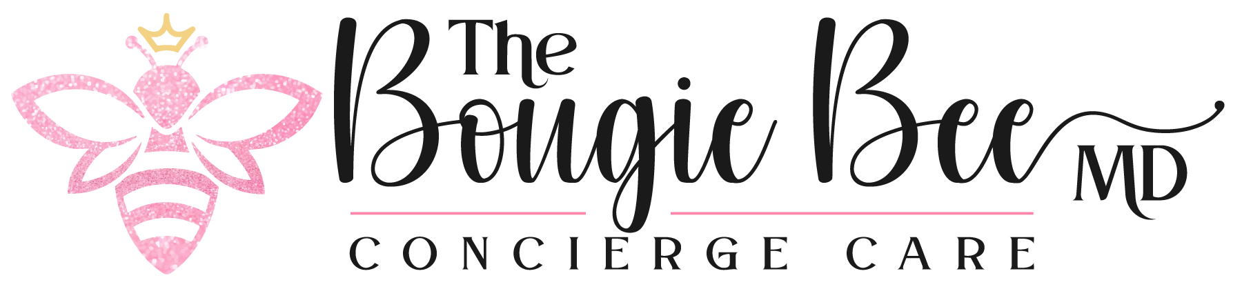 Pink bee with a gold crown, text: