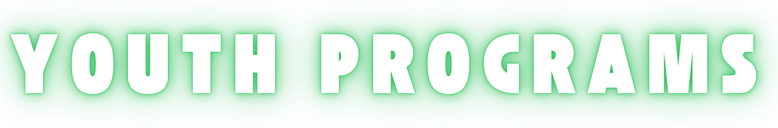 Youth Programs Text in white background and green shadow