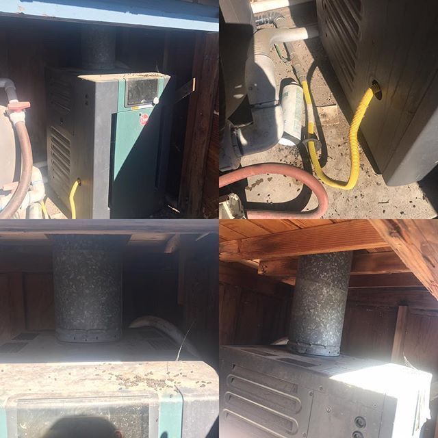 A collage of four pictures shows the inside of a building