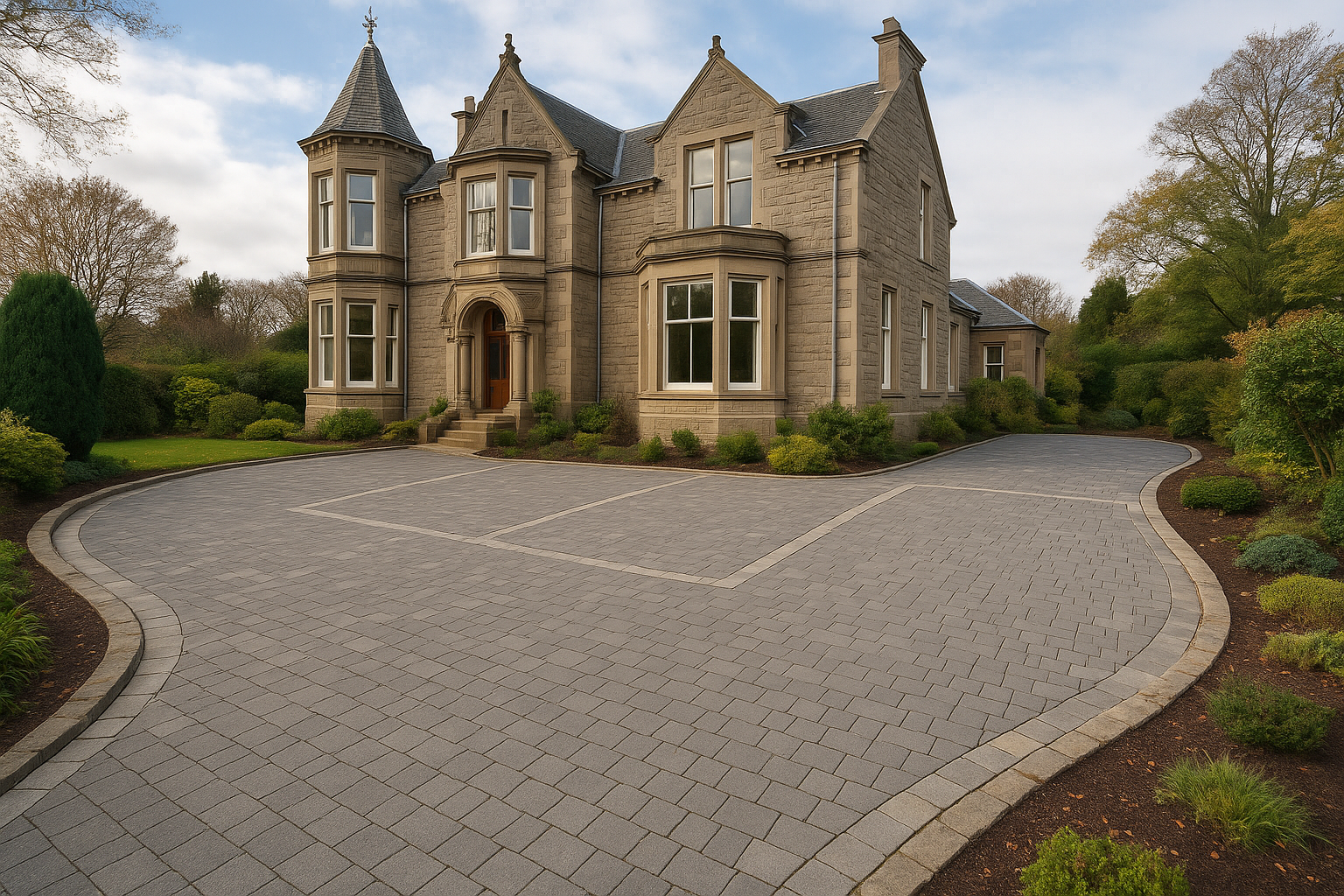 Monoblock driveway in Glasgow with integrated LED edge lighting for curb appeal