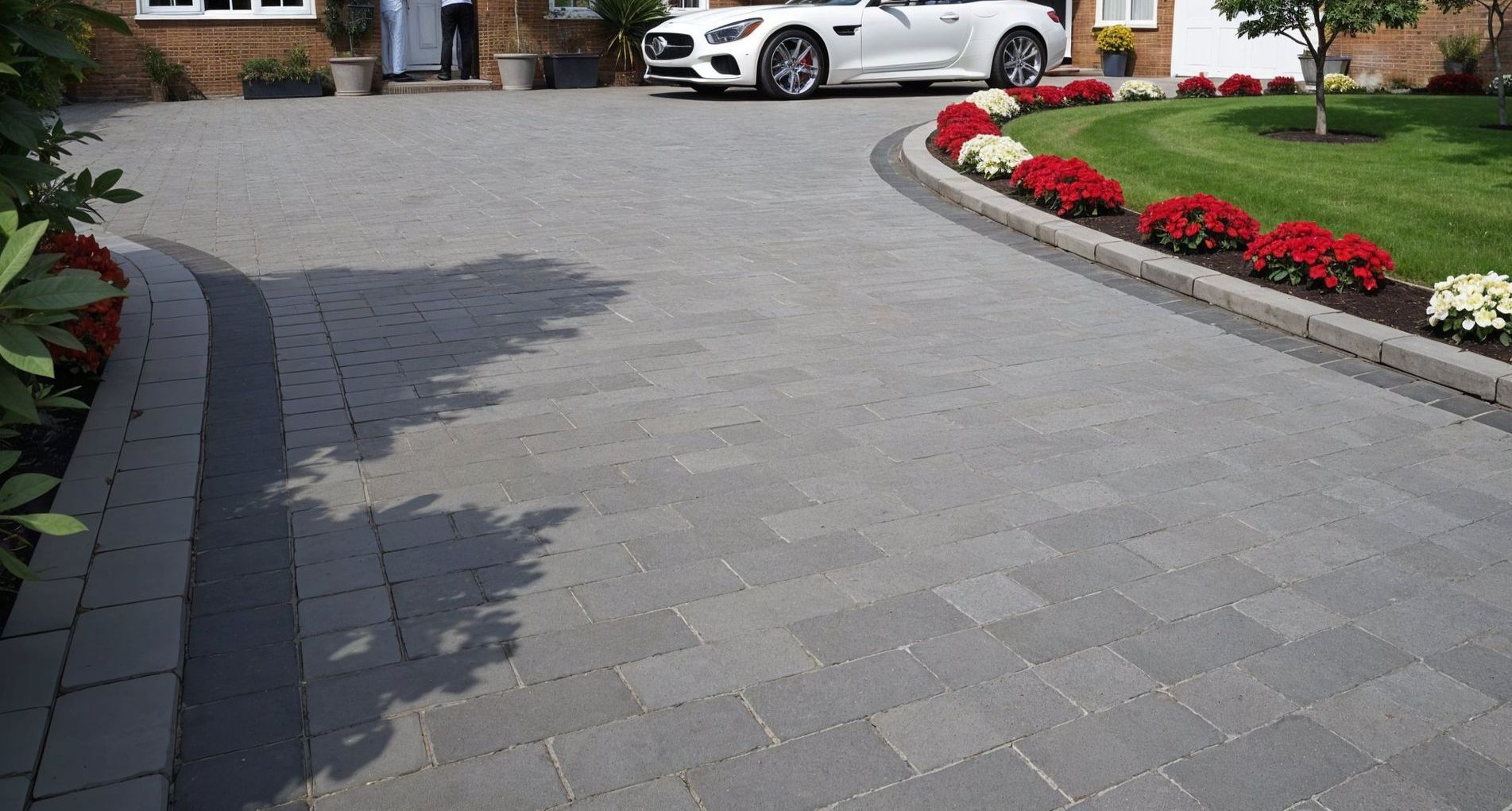 Block paving driveway beside artificial grass garden in a Glasgow rear extension