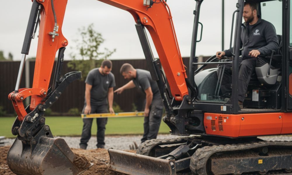 Pearson Landscapes driveway installation team laying monoblock pavers on a residential driveway