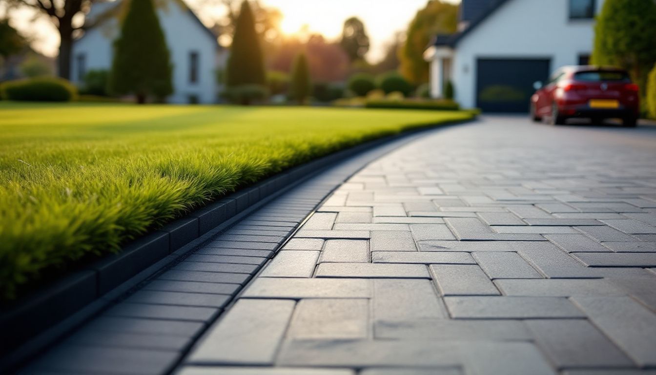 Combination of granite setts and monoblock paving in a Glasgow driveway design