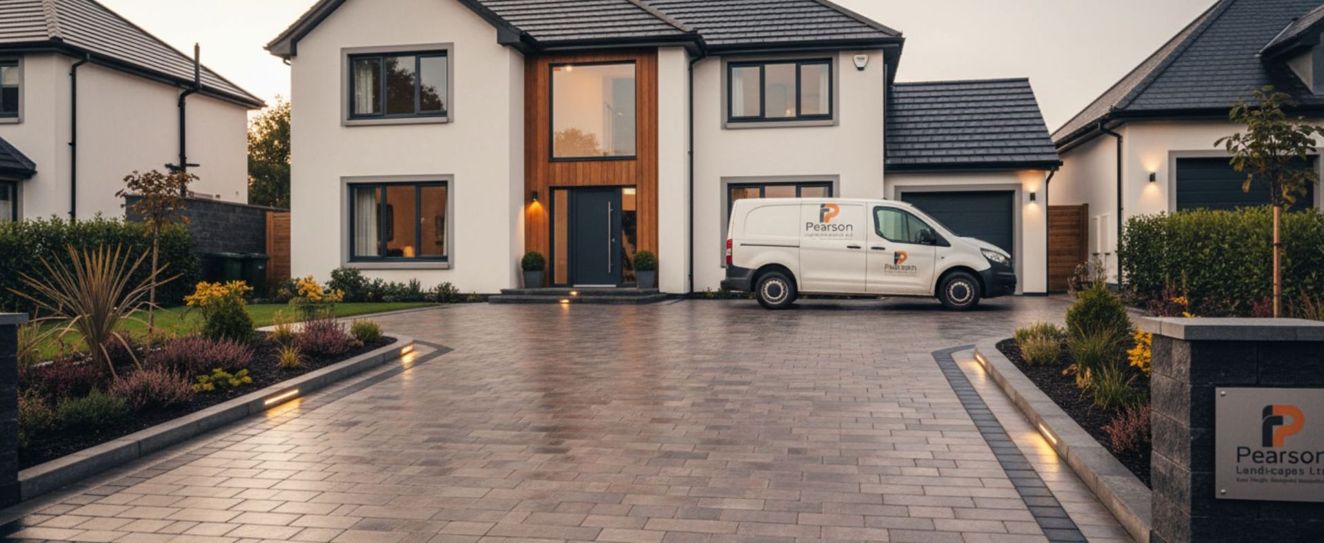 Pearson Landscapes driveway installation team working on a high-spec project in Central Scotland