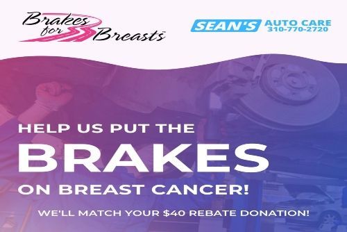 A poster that says `` help us put the brakes on breast cancer '' - Sean's Auto Care