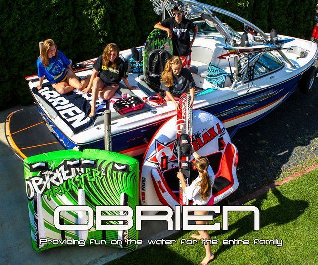 A group of people sitting on boats with the word obrien on the bottom