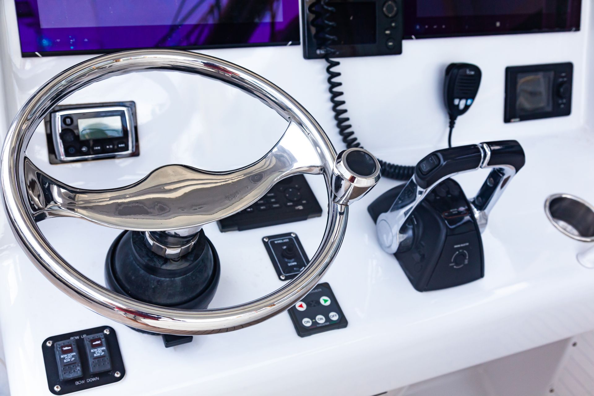 Boat Dashboard With a Chrome Steering Wheel — Tolga Traders in Tolga, QLD