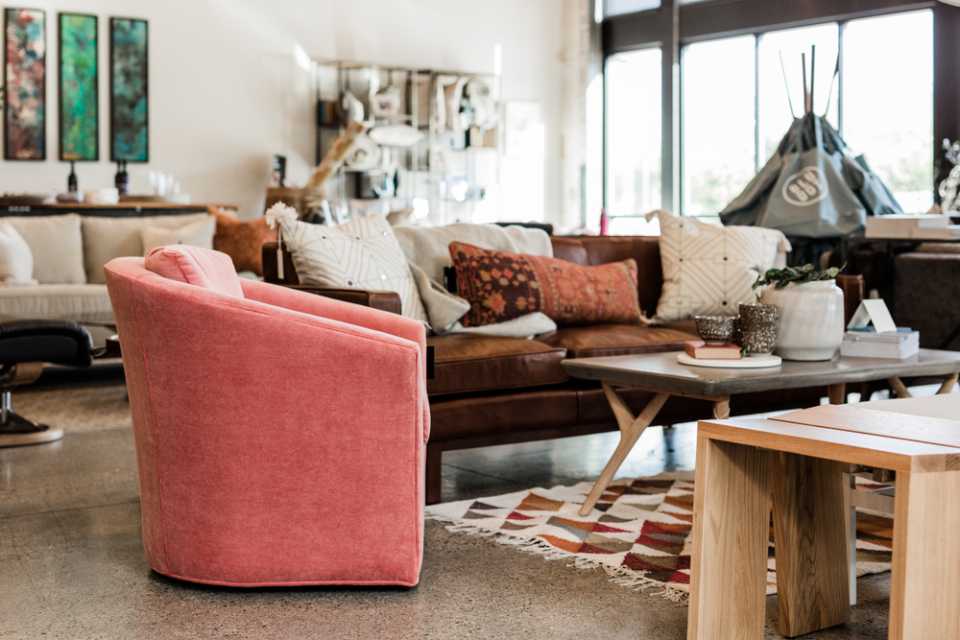 pink velvet chair in store