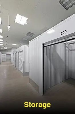 A row of empty storage units in a building.