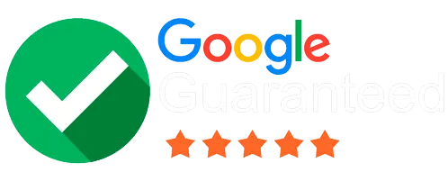 A google guaranteed logo with a check mark and five stars.