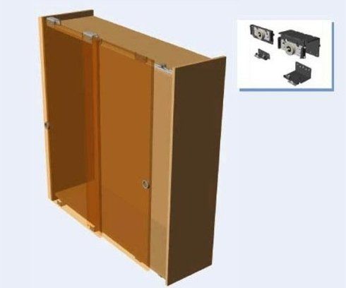 Un modello 3d di un mobile in legno con ante scorrevoli