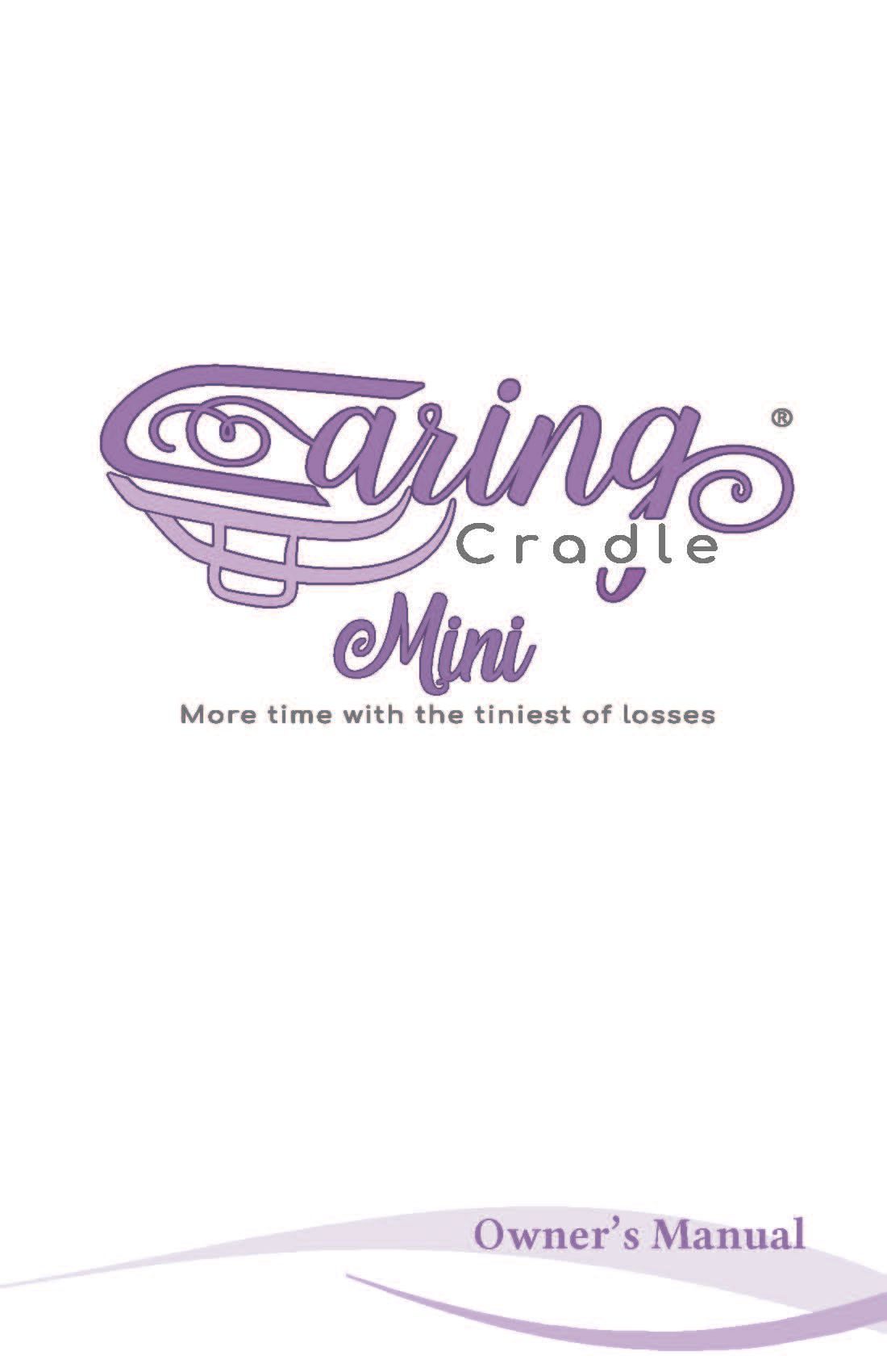 A purple and white logo for caring cradle mint on a white background.