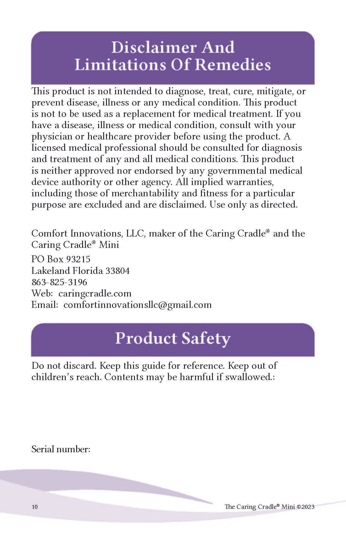 A pamphlet about disclaimers and limitations of remedies and product safety.