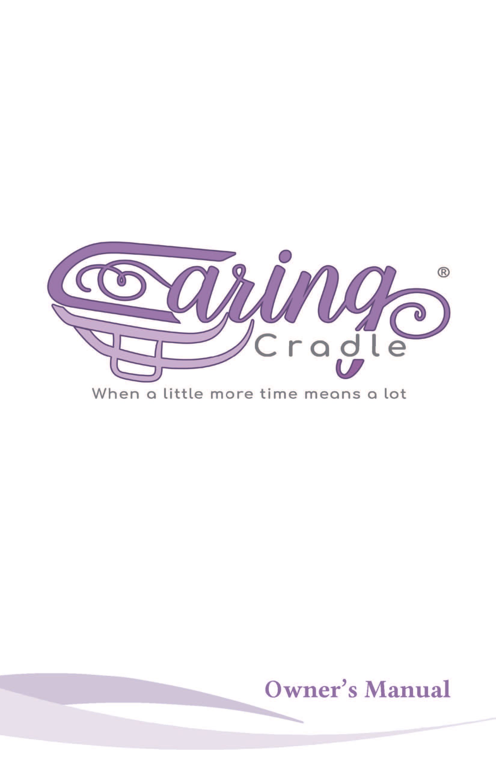 A purple logo for caring cradle is on a white background.