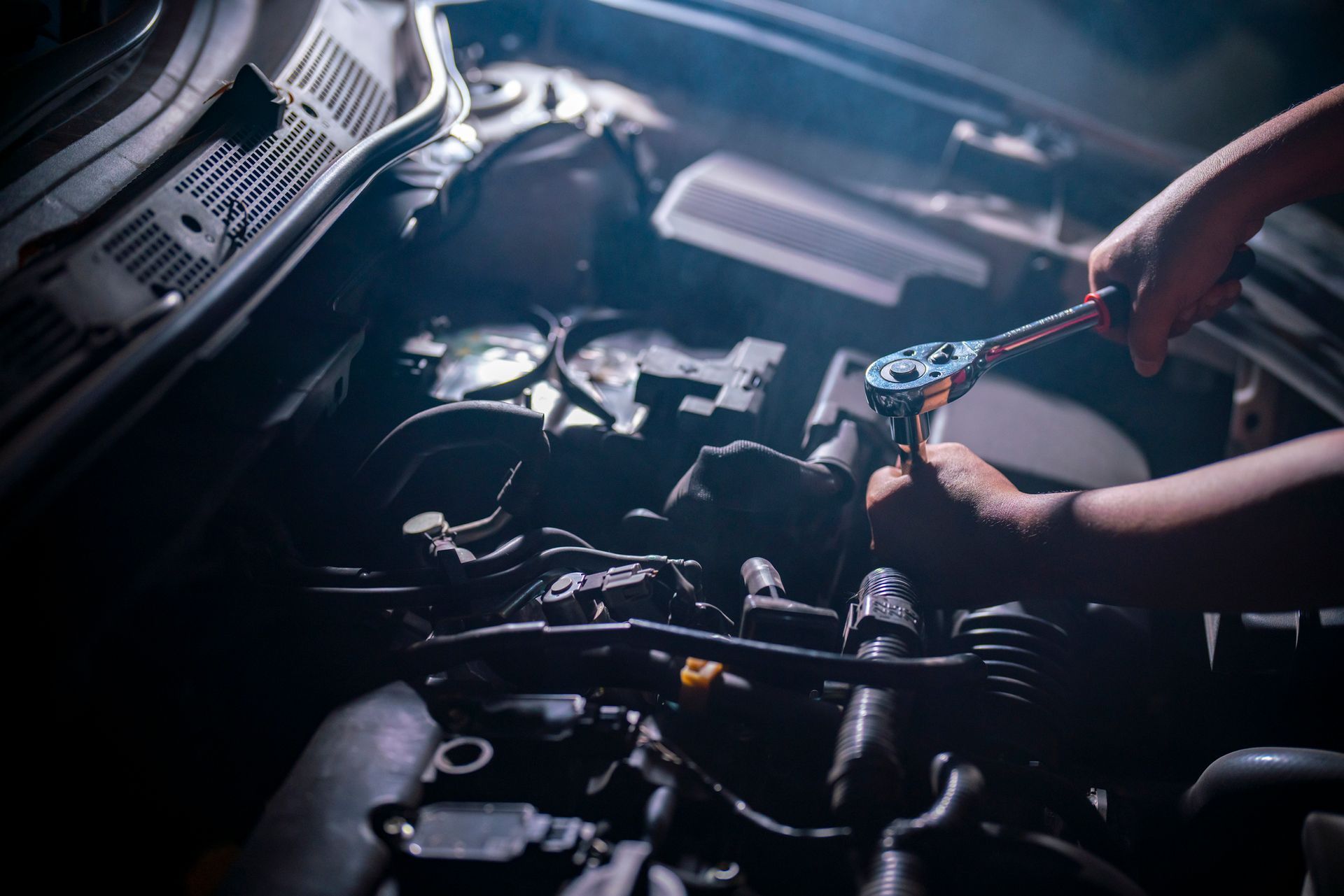 Mechanics Works On The Engine — Frisco, TX — Solutions Automotive
