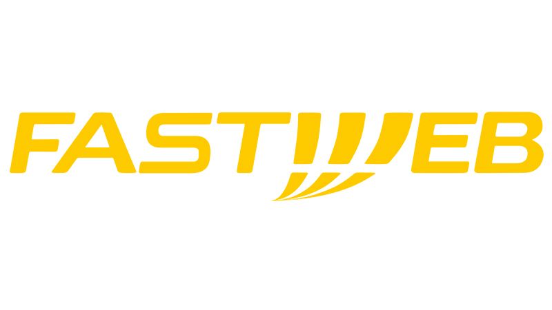 Il logo di fastweb è giallo e nero su sfondo bianco.
