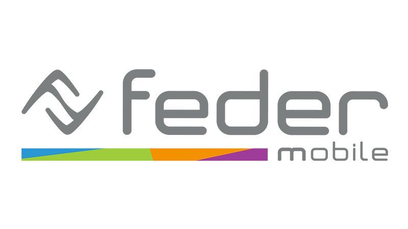 Il logo di feder mobile è grigio e colorato.