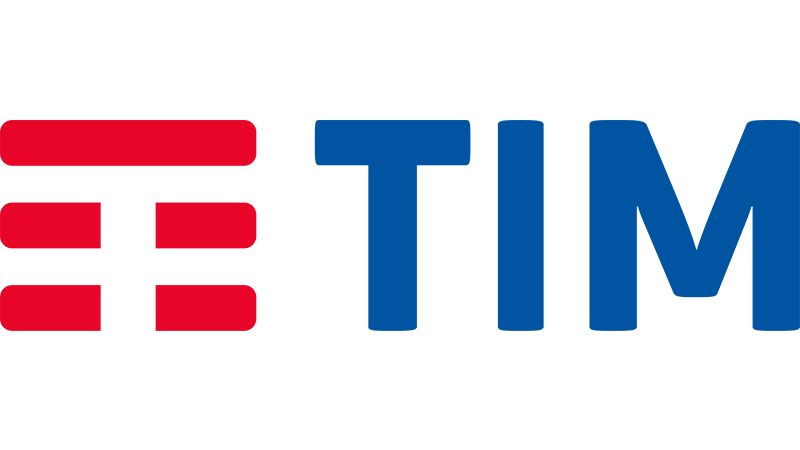 Il logo tim è blu e rosso su sfondo bianco.