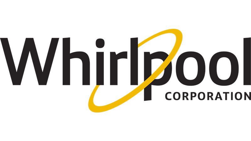Il logo della Whirlpool Corporation è nero e giallo su sfondo bianco.