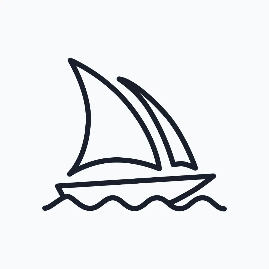 A line drawing of a sailboat in the ocean.