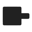 A black square with a handle on a white background.