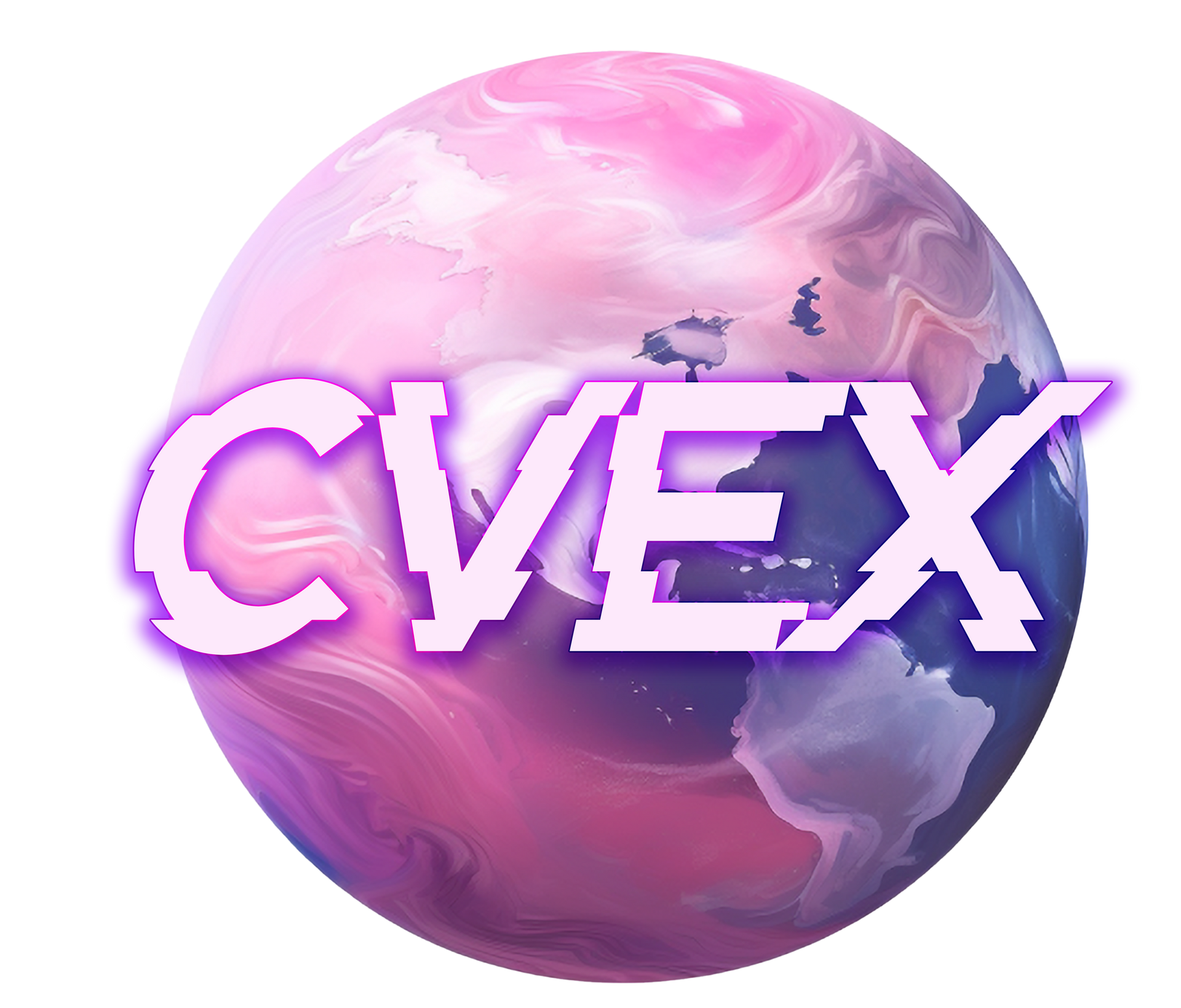 A pink globe with the word cvex on it