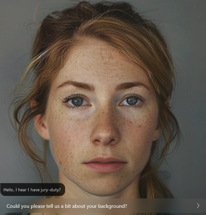 A close up of a woman 's face with the words could you please tell us a bit about your background