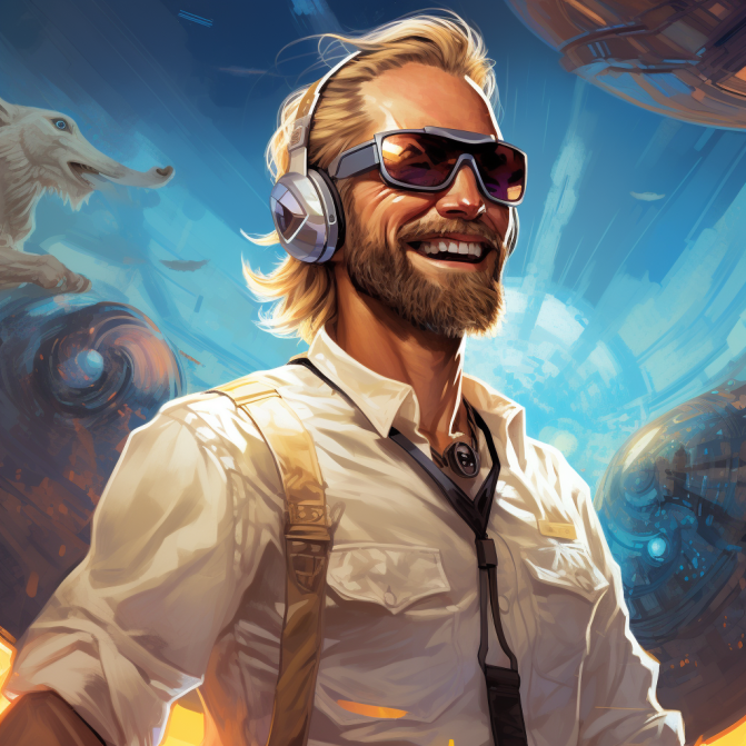 A man wearing headphones and sunglasses is smiling