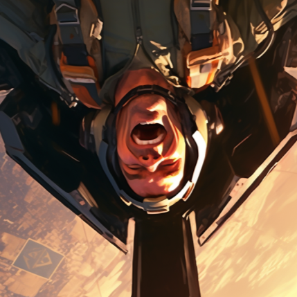 A man is upside down in a plane with his mouth open