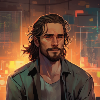 A painting of a man with long hair and a beard