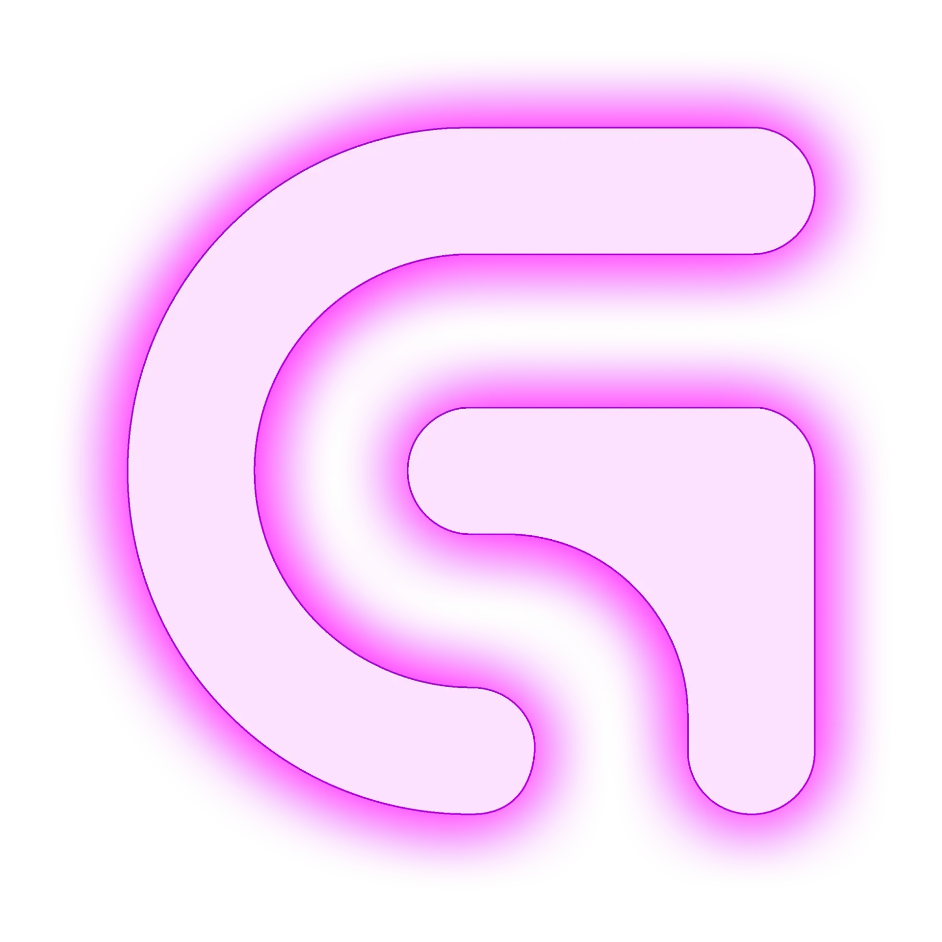 A pink glowing letter g on a white background