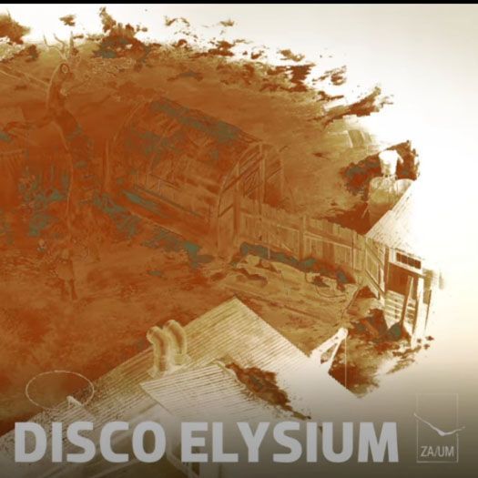 A poster for disco elysium shows an aerial view of a barn