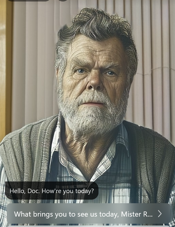 A man with a beard is talking to a doctor
