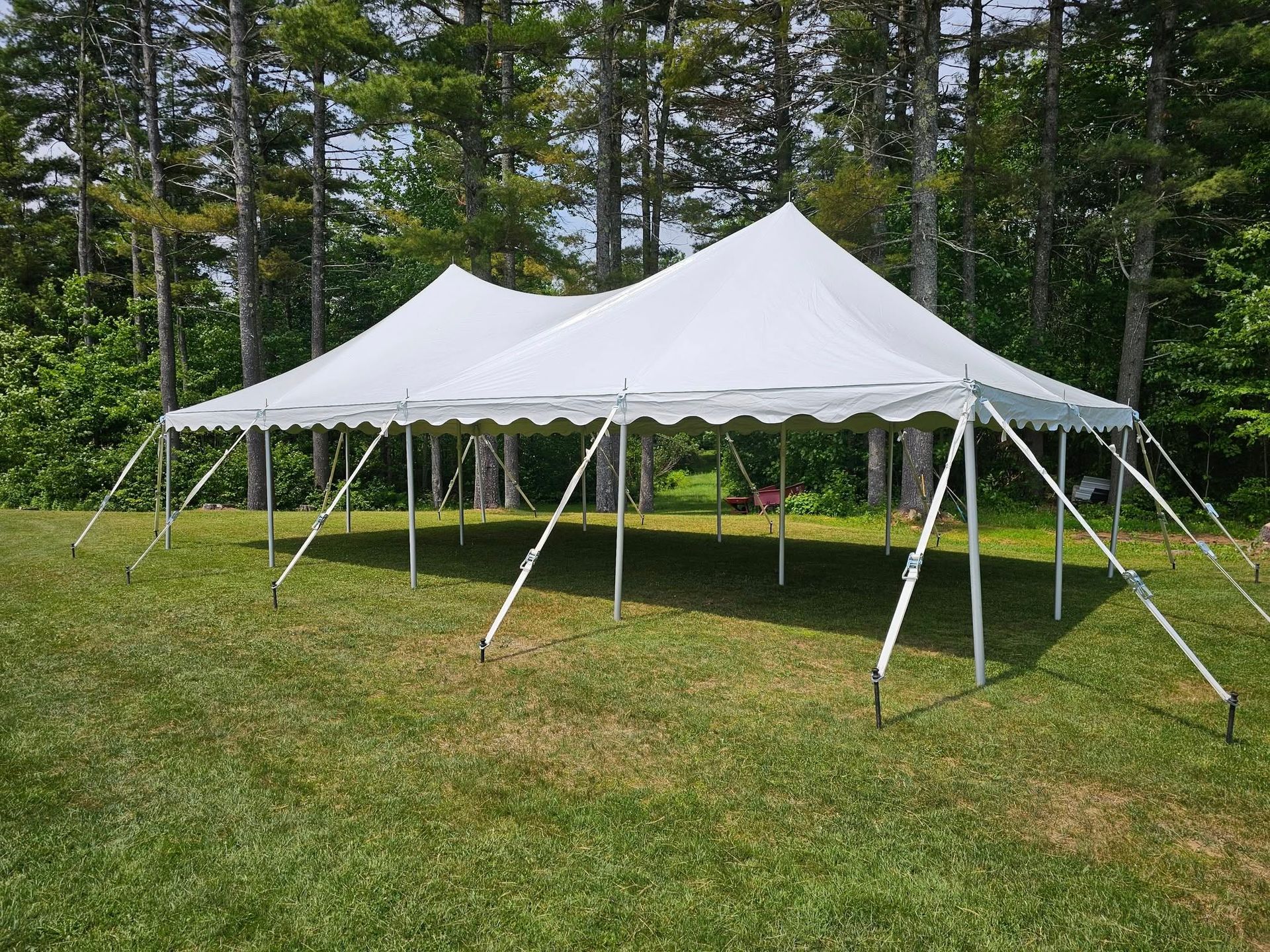 Long wedding table set outdoors with floral centerpieces, and gold chargers.