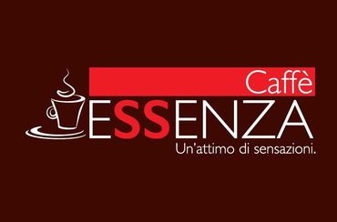 Un logo per caffe essenza con una tazza di caffè su un piattino
