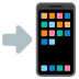 A gray arrow pointing to a smartphone displaying colorful app icons on the screen.