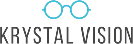 Krystal Vision logo with blue eyeglasses icon and gray text