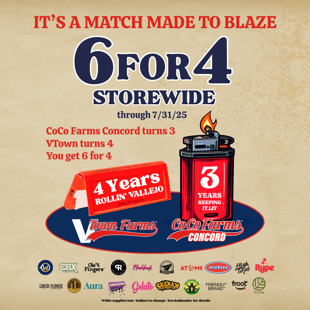 Cannabis Deals at EnjoyTheFarm.com. This deal includes any 6 items for the price of 4 Store Wide! Mix and Match brands like Rype, Pacific Reserve, Aura, Flashback, Buzzies, Nite Cappz, Stickies, Gelatio, Living, High Tops, Farms Brand, West Extracts, Ole'4 Fingers, Atoms,  CBX, and Happy Daze.
