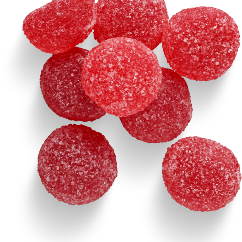 A bunch of cannabis infused red gummies 