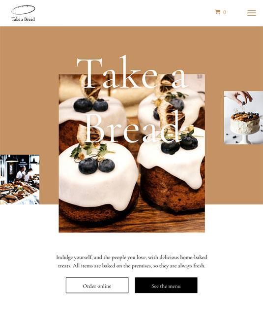 A screenshot of a website for a bakery called take a bread.