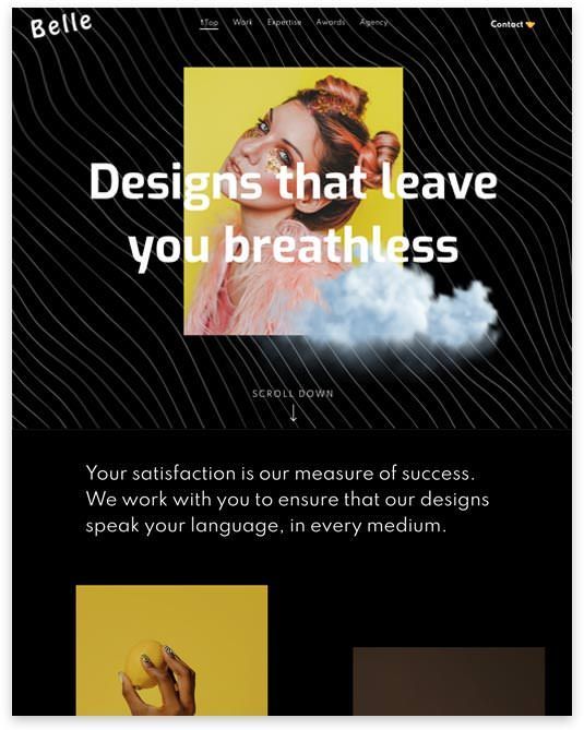 A screenshot of a website that says designs that leave you breathless
