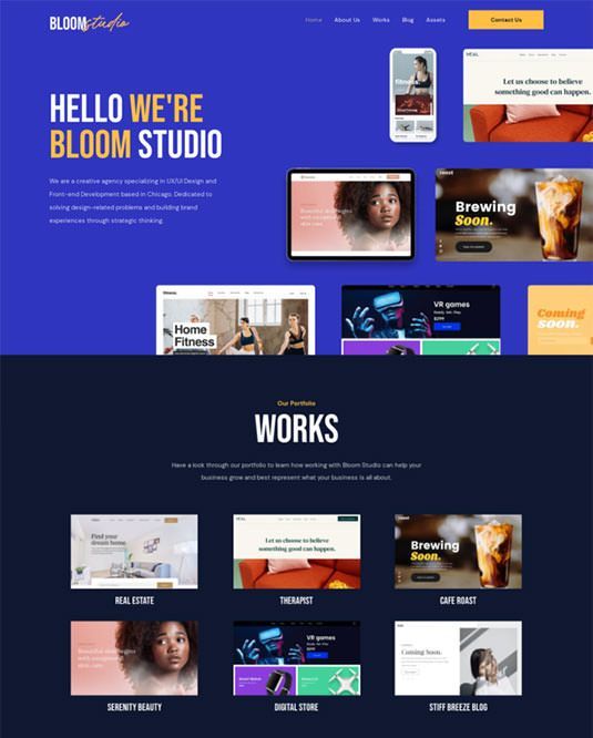 A screenshot of a website that says hello we 're bloom studio