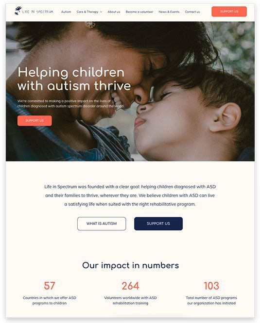 A screenshot of a website about helping children with autism thrive.
