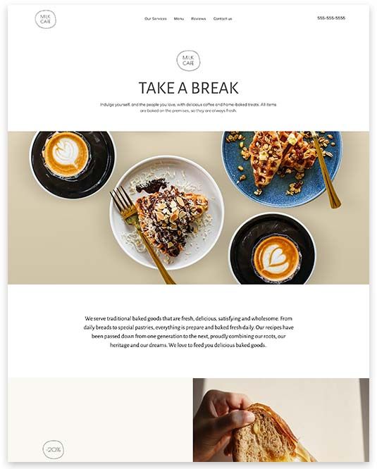 A screenshot of a website for a restaurant called take a break.